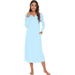 image:imageWiWi Nightgowns for Women Super Soft Sleepwear Long Sleeve V Neck Nightshirts Viscose from Bamboo Cooling Nightdress SXXLApale Blue