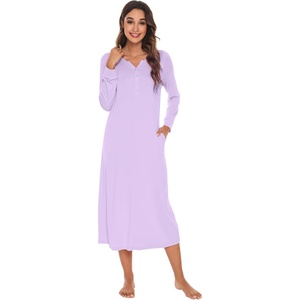 image:imageWiWi Nightgowns for Women Super Soft Sleepwear Long Sleeve V Neck Nightshirts Viscose from Bamboo Cooling Nightdress SXXLAtaro Purple
