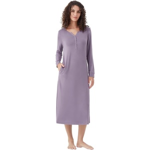 image:imageWiWi Nightgowns for Women Super Soft Sleepwear Long Sleeve V Neck Nightshirts Viscose from Bamboo Cooling Nightdress SXXLAviolet