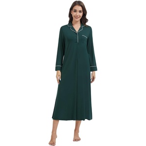 image:imageWiWi Nightgowns for Women Super Soft Sleepwear Long Sleeve V Neck Nightshirts Viscose from Bamboo Cooling Nightdress SXXLBblackish Green