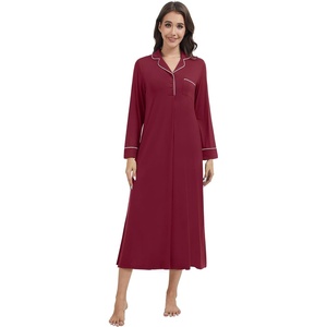 image:imageWiWi Nightgowns for Women Super Soft Sleepwear Long Sleeve V Neck Nightshirts Viscose from Bamboo Cooling Nightdress SXXLBwine