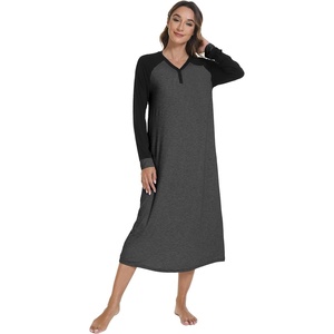 image:imageWiWi Nightgowns for Women Super Soft Sleepwear Long Sleeve V Neck Nightshirts Viscose from Bamboo Cooling Nightdress SXXLCcharcoal Heather
