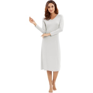 image:imageWiWi Nightgowns for Women Super Soft Viscose from Bamboo Long Sleeve Nightshirts Cooling Sleepwear Plus Size Nightshirts S3XLight Grey