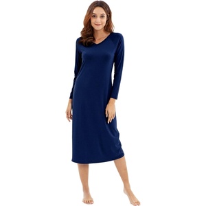 image:imageWiWi Nightgowns for Women Super Soft Viscose from Bamboo Long Sleeve Nightshirts Cooling Sleepwear Plus Size Nightshirts S3XNavy