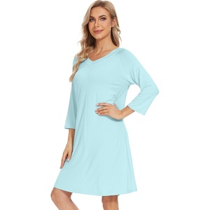 image:imageWiWi Nightgowns for Women Viscose from Bamboo 34 Sleeve Sleepshirt Soft Vneck Nightshirts Loose Sleep Dress SXXLAaqua