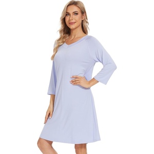 image:imageWiWi Nightgowns for Women Viscose from Bamboo 34 Sleeve Sleepshirt Soft Vneck Nightshirts Loose Sleep Dress SXXLAperiwinkle