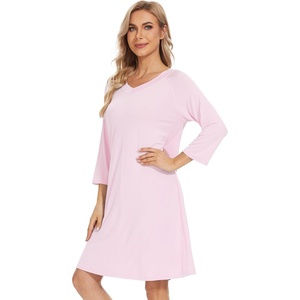 image:imageWiWi Nightgowns for Women Viscose from Bamboo 34 Sleeve Sleepshirt Soft Vneck Nightshirts Loose Sleep Dress SXXLApink