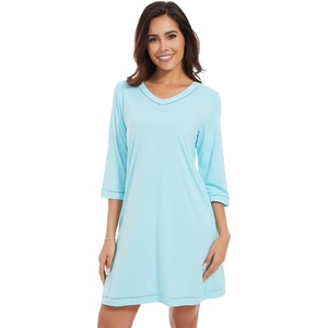 image:imageWiWi Nightgowns for Women Viscose from Bamboo 34 Sleeve Sleepshirt Soft Vneck Nightshirts Loose Sleep Dress SXXLBaqua