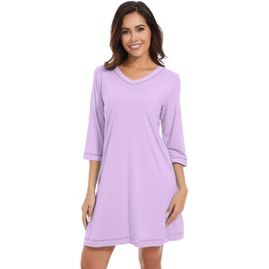 image:imageWiWi Nightgowns for Women Viscose from Bamboo 34 Sleeve Sleepshirt Soft Vneck Nightshirts Loose Sleep Dress SXXLBlight Purple