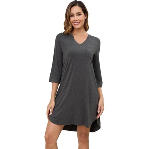 image:imageWiWi Nightgowns for Women Viscose from Bamboo 34 Sleeve Sleepshirt Soft Vneck Nightshirts Loose Sleep Dress SXXLCcharcoal Heather