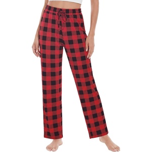 image:imageWiWi Pajama Pants for Women Viscose from Bamboo Super Soft Wide Leg Cooling Sweatpants Drawstring Bottoms Sleep Pj Pant SXXLAred Buffalo Plaid