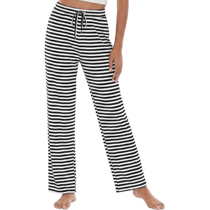 image:imageWiWi Pajama Pants for Women Viscose from Bamboo Super Soft Wide Leg Cooling Sweatpants Drawstring Bottoms Sleep Pj Pant SXXLAwhite Stripe on Black