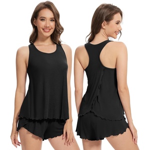 image:imageWiWi Pajama Set for Women Sexy Sleeveless Tops Pjs Viscose from Bamboo Soft Ribbed Fabric Racerback Sleepwear SXXLAblack