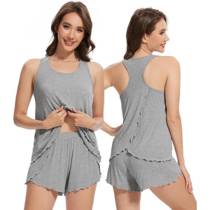 image:imageWiWi Pajama Set for Women Sexy Sleeveless Tops Pjs Viscose from Bamboo Soft Ribbed Fabric Racerback Sleepwear SXXLAheather Grey