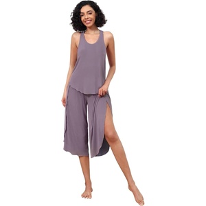 image:imageWiWi Pajama Set for Women Sexy Sleeveless Tops Pjs Viscose from Bamboo Soft Ribbed Fabric Racerback Sleepwear SXXLBpurplish Grey