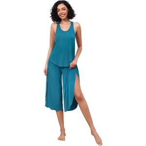 image:imageWiWi Pajama Set for Women Sexy Sleeveless Tops Pjs Viscose from Bamboo Soft Ribbed Fabric Racerback Sleepwear SXXLBteal Blue