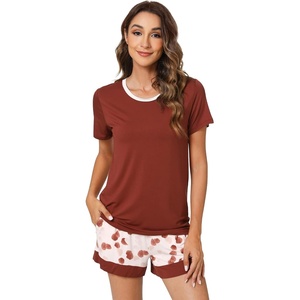 image:imageWiWi Pajamas Set for Women Cooling Short Sleeve Sleepwear Soft Knit Shorts Pjs Sets Viscose from Bamboo SXXLAbrickred