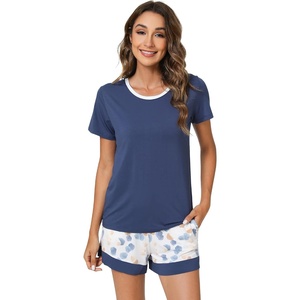 image:imageWiWi Pajamas Set for Women Cooling Short Sleeve Sleepwear Soft Knit Shorts Pjs Sets Viscose from Bamboo SXXLAindigo Blue
