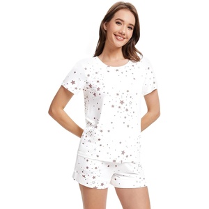 image:imageWiWi Pajamas Set for Women Cooling Short Sleeve Sleepwear Soft Knit Shorts Pjs Sets Viscose from Bamboo SXXLAwhite Stars