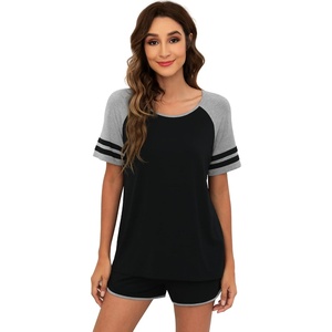 image:imageWiWi Pajamas Set for Women Cooling Short Sleeve Sleepwear Soft Knit Shorts Pjs Sets Viscose from Bamboo SXXLBblack
