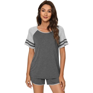 image:imageWiWi Pajamas Set for Women Cooling Short Sleeve Sleepwear Soft Knit Shorts Pjs Sets Viscose from Bamboo SXXLBdark Heather Grey