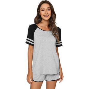 image:imageWiWi Pajamas Set for Women Cooling Short Sleeve Sleepwear Soft Knit Shorts Pjs Sets Viscose from Bamboo SXXLBlight Heather Grey