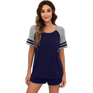 image:imageWiWi Pajamas Set for Women Cooling Short Sleeve Sleepwear Soft Knit Shorts Pjs Sets Viscose from Bamboo SXXLBnavy