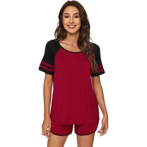 image:imageWiWi Pajamas Set for Women Cooling Short Sleeve Sleepwear Soft Knit Shorts Pjs Sets Viscose from Bamboo SXXLBwine Red