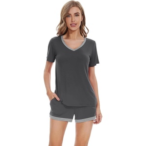 image:imageWiWi Pajamas Set for Women Short Sleeve Top and Shorts Pjs Set Viscose from Bamboo Ladies Summer Sleepwear SXXLAcharcoal