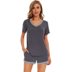 image:imageWiWi Pajamas Set for Women Short Sleeve Top and Shorts Pjs Set Viscose from Bamboo Ladies Summer Sleepwear SXXLAdark Grey