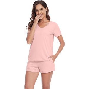 image:imageWiWi Pajamas Set for Women Short Sleeve Top and Shorts Pjs Set Viscose from Bamboo Ladies Summer Sleepwear SXXLApeach Pink