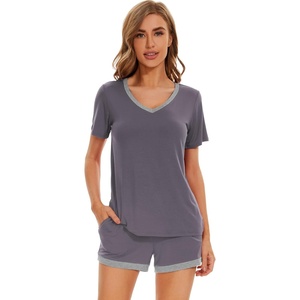 image:imageWiWi Pajamas Set for Women Short Sleeve Top and Shorts Pjs Set Viscose from Bamboo Ladies Summer Sleepwear SXXLApurplish Grey
