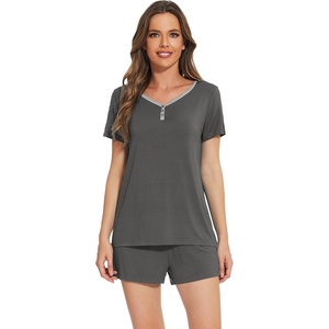 image:imageWiWi Pajamas Set for Women Short Sleeve Top and Shorts Pjs Set Viscose from Bamboo Ladies Summer Sleepwear SXXLBcharcoal