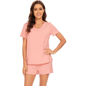 image:imageWiWi Pajamas Set for Women Short Sleeve Top and Shorts Pjs Set Viscose from Bamboo Ladies Summer Sleepwear SXXLCblush Pink