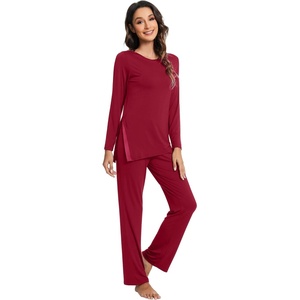 image:imageWiWi Pajamas Set for Women Super Soft Long Sleeve Pj Cooling Sleepwear Lounge Sets Loungewear Viscose from Bamboo SXXLAwine Red
