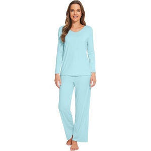 image:imageWiWi Pajamas Sets for Women Soft Long Sleeve Tops and Pants Sleepwear Ladies Pjs Viscose from Bamboo Pj SXXLAaqua Sky