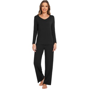 image:imageWiWi Pajamas Sets for Women Soft Long Sleeve Tops and Pants Sleepwear Ladies Pjs Viscose from Bamboo Pj SXXLAblack