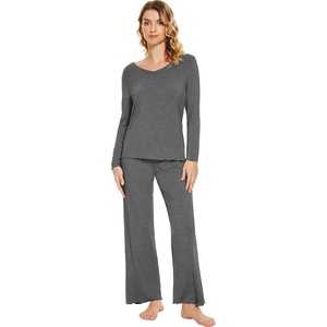 image:imageWiWi Pajamas Sets for Women Soft Long Sleeve Tops and Pants Sleepwear Ladies Pjs Viscose from Bamboo Pj SXXLAdark Heather Grey