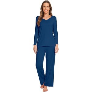 image:imageWiWi Pajamas Sets for Women Soft Long Sleeve Tops and Pants Sleepwear Ladies Pjs Viscose from Bamboo Pj SXXLAink Blue