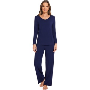 image:imageWiWi Pajamas Sets for Women Soft Long Sleeve Tops and Pants Sleepwear Ladies Pjs Viscose from Bamboo Pj SXXLAnavy