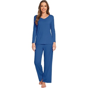 image:imageWiWi Pajamas Sets for Women Soft Long Sleeve Tops and Pants Sleepwear Ladies Pjs Viscose from Bamboo Pj SXXLAprussian Blue