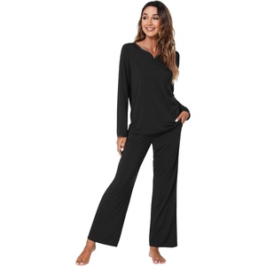 image:imageWiWi Pajamas Sets for Women Soft Long Sleeve Tops and Pants Sleepwear Ladies Pjs Viscose from Bamboo Pj SXXLBblack