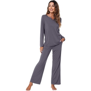 image:imageWiWi Pajamas Sets for Women Soft Long Sleeve Tops and Pants Sleepwear Ladies Pjs Viscose from Bamboo Pj SXXLBdark Grey