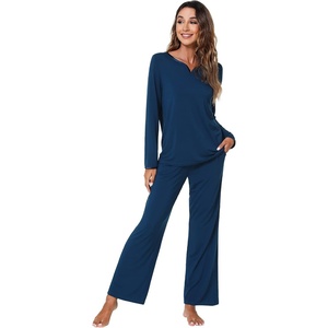image:imageWiWi Pajamas Sets for Women Soft Long Sleeve Tops and Pants Sleepwear Ladies Pjs Viscose from Bamboo Pj SXXLBink Blue