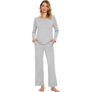 image:imageWiWi Pajamas Sets for Women Soft Long Sleeve Tops and Pants Sleepwear Ladies Pjs Viscose from Bamboo Pj SXXLBlight Heather Grey