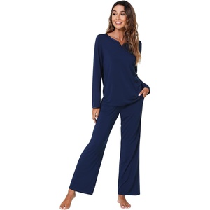 image:imageWiWi Pajamas Sets for Women Soft Long Sleeve Tops and Pants Sleepwear Ladies Pjs Viscose from Bamboo Pj SXXLBnavy