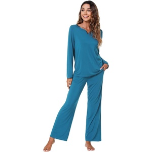 image:imageWiWi Pajamas Sets for Women Soft Long Sleeve Tops and Pants Sleepwear Ladies Pjs Viscose from Bamboo Pj SXXLBteal Blue