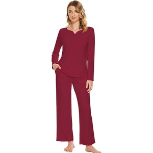 image:imageWiWi Pajamas Sets for Women Soft Long Sleeve Tops and Pants Sleepwear Ladies Pjs Viscose from Bamboo Pj SXXLBwine Red