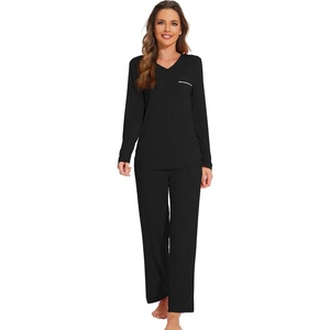 image:imageWiWi Pajamas Sets for Women Soft Long Sleeve Tops and Pants Sleepwear Ladies Pjs Viscose from Bamboo Pj SXXLCblack