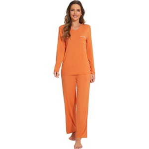 image:imageWiWi Pajamas Sets for Women Soft Long Sleeve Tops and Pants Sleepwear Ladies Pjs Viscose from Bamboo Pj SXXLCorange
